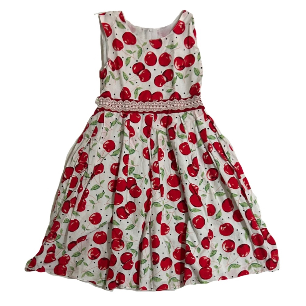 White and Red Cherry Printed Dress from Big Joy